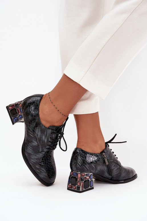 Stivaletti in vera pelle laccata Femminile con i tacchi con gli occhi lucenti Artiker 57C0072 colore grigio