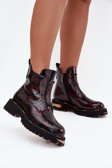 con effetto vernice Stivali da donnaAbilitatoturalnej Skóry riscaldamento Artiker 57C0165 Borgogna