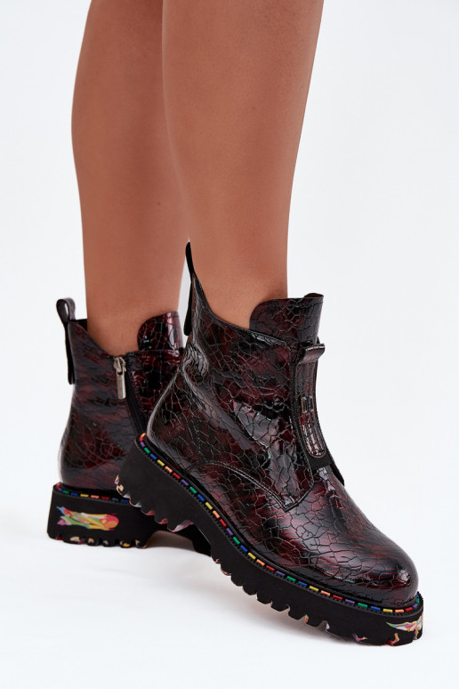 con effetto vernice Stivali da donnaAbilitatoturalnej Skóry riscaldamento Artiker 57C0165 Borgogna