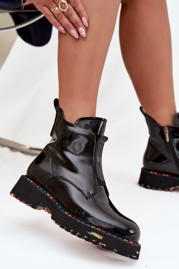 con effetto vernice Stivali da donnaAbilitatoturalnej Skóry riscaldamento Artiker 57C0166 colore nero