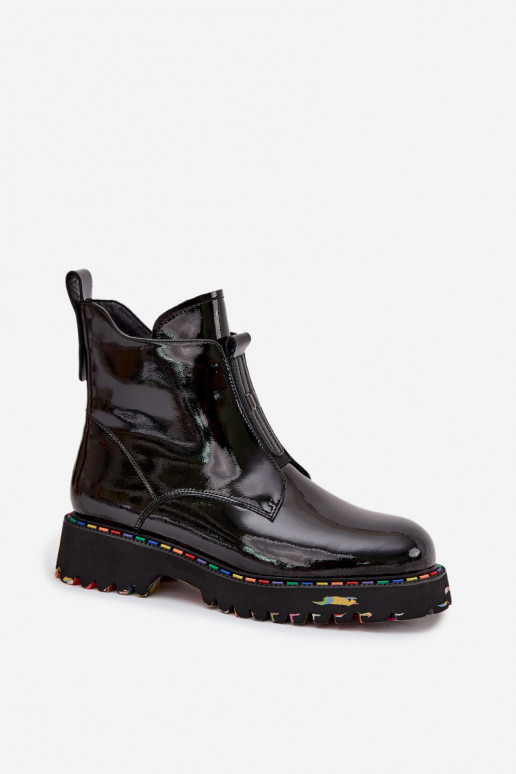 con effetto vernice Stivali da donnaAbilitatoturalnej Skóry riscaldamento Artiker 57C0166 colore nero