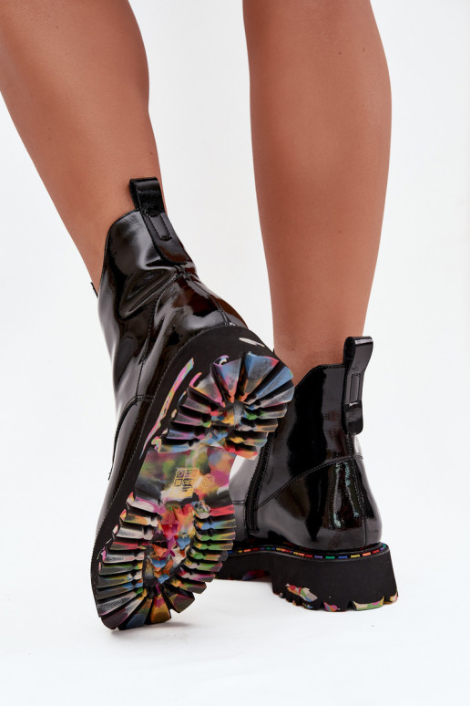 con effetto vernice Stivali da donnaAbilitatoturalnej Skóry riscaldamento Artiker 57C0166 colore nero