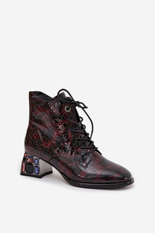 con effetto vernice Stivali da donnaAbilitatoturalnej Skóry con i tacchi con gli occhi lucenti Artiker 57C0130 Borgogna