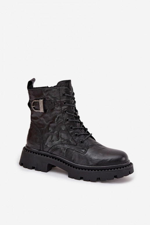 Pelle Stivali da donna Con effetto Deverszczenia I con fibbie Artiker 57C1008 colore nero