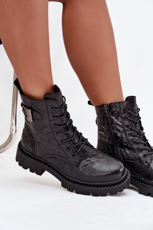 Pelle Stivali da donna Con effetto Deverszczenia I con fibbie Artiker 57C1008 colore nero