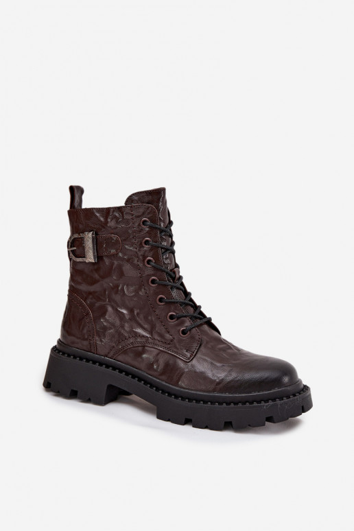 Pelle Stivali da donna Con effetto Deverszczenia I con fibbie Artiker 57C1007 CzekoladoAe