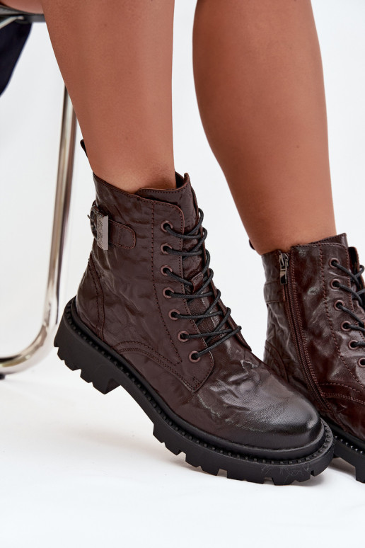 Pelle Stivali da donna Con effetto Deverszczenia I con fibbie Artiker 57C1007 CzekoladoAe