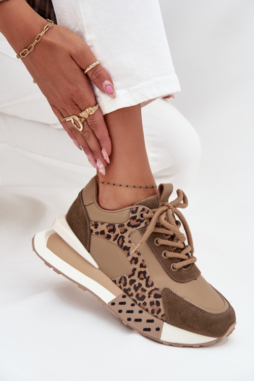 Pelle Scarpe modello sneakers Femminile con una piattaforma con motivi di pelliccia di leopardo Artiker 55C0089 colore marrone