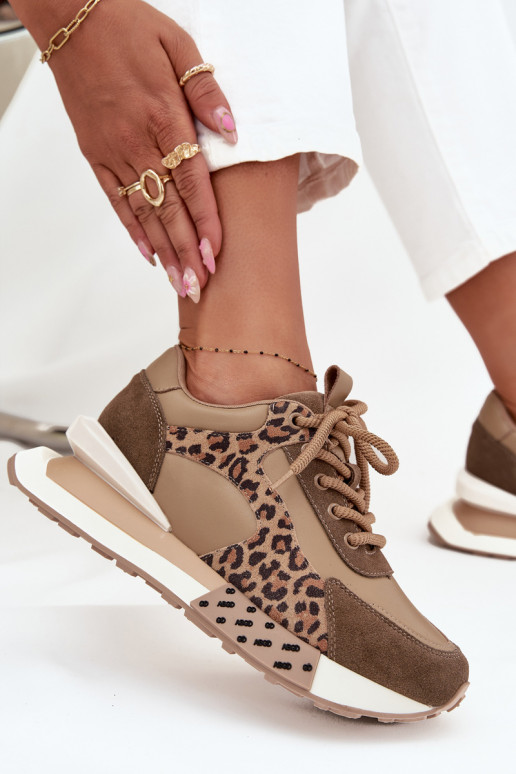 Pelle Scarpe modello sneakers Femminile con una piattaforma con motivi di pelliccia di leopardo Artiker 55C0089 colore marrone