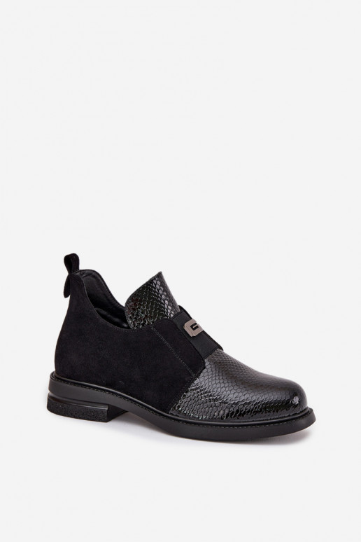 con effetto vernice scarpe con tacco basso da donna con i tacchi riscaldamento Vinceza 58560 colore nero