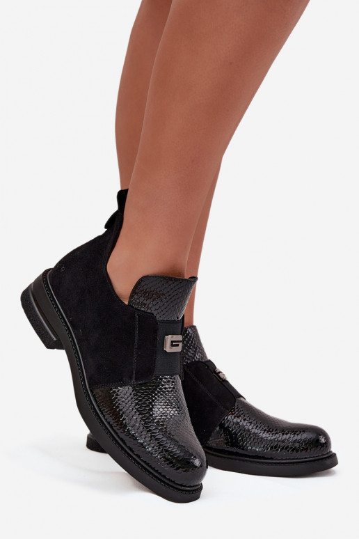 con effetto vernice scarpe con tacco basso da donna con i tacchi riscaldamento Vinceza 58560 colore nero