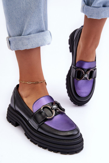 Stivaletti in pelle con suola massiccia Nero e-Colore viola Elkiza