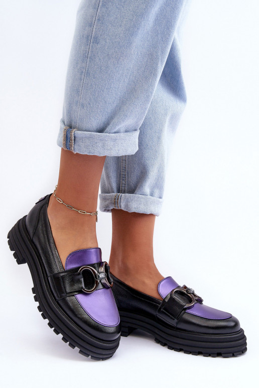 Stivaletti in pelle con suola massiccia Nero e-Colore viola Elkiza