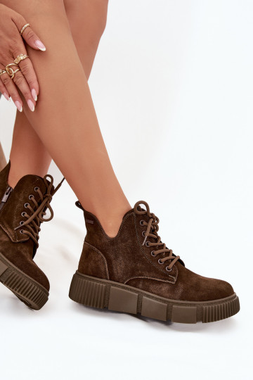 dalla pelle scamosciata scarpe con tacco basso da donna con una piattaforma Big Star SS274595 colore marrone