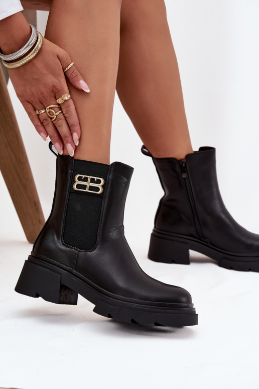 Stivaletti da donna neri caldi con dettagli dorati Serene Stivaletti da donna neri caldi con dettagli dorati Serene