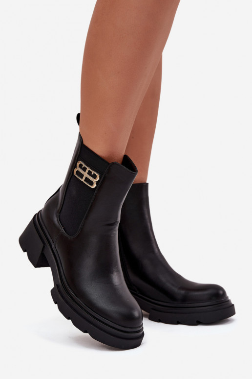 Stivaletti da donna neri caldi con dettagli dorati Serene Stivaletti da donna neri caldi con dettagli dorati Serene