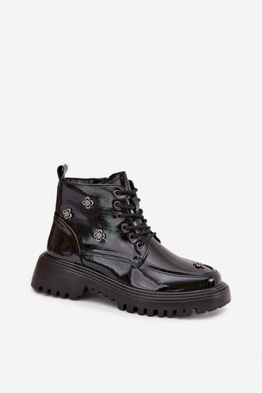 Pelle riscaldamento Stivali da donna con bellissimi dettagli con effetto vernice Artiker 57C0345 colore nero