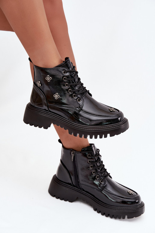 Pelle riscaldamento Stivali da donna con bellissimi dettagli con effetto vernice Artiker 57C0345 colore nero