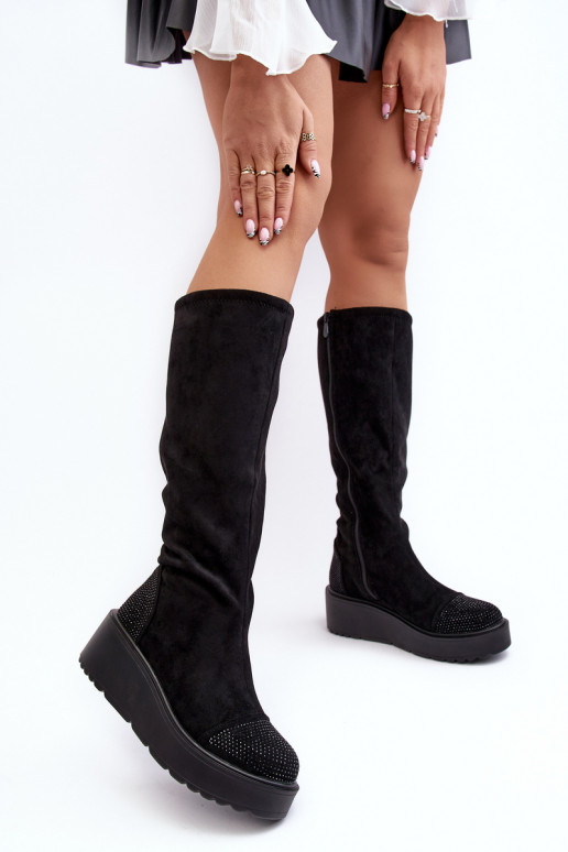 stivali da donna dalla pelle scamosciata con una piattaforma S.Barski HY53-8 colore nero