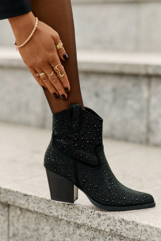 Decorato stivali stile coAboy con i tacchiNoskami con nasi appuntiti S.Barski HY42-121 colore nero