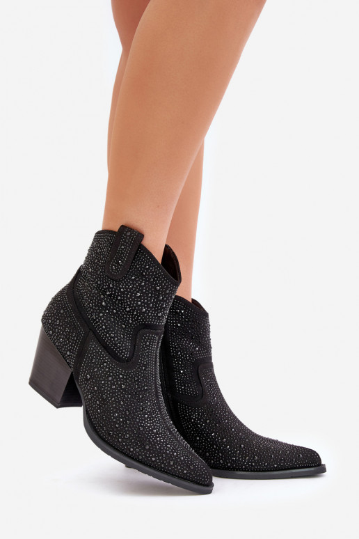 Decorato stivali stile coAboy con i tacchiNoskami con nasi appuntiti S.Barski HY42-121 colore nero