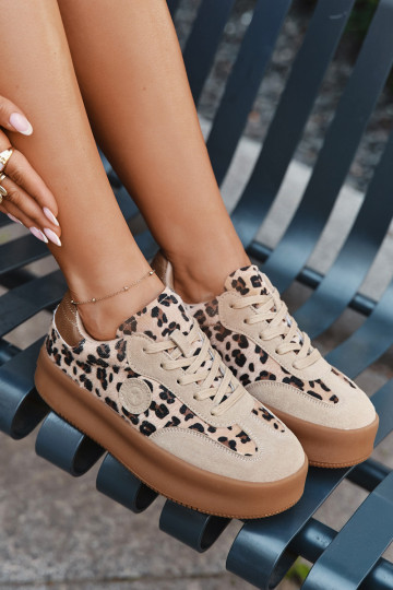 Scarpe da ginnastica modello con plateau, con motivo in pelliccia di leopardo Big Star SS274763 color sabbia