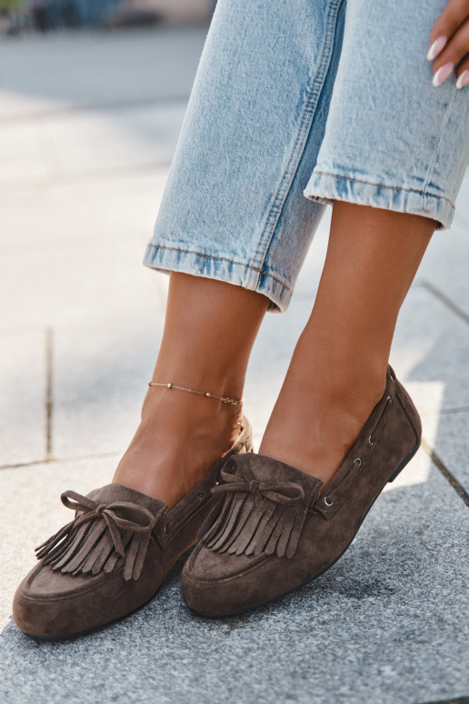 Mocassini da donna con frange e fiocco color chaki "Olivianne"