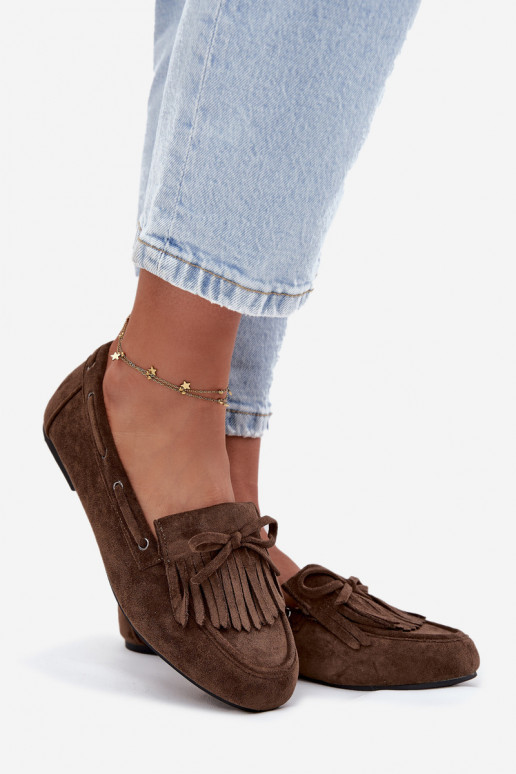 Mocassini da donna con frange e fiocco color chaki "Olivianne"