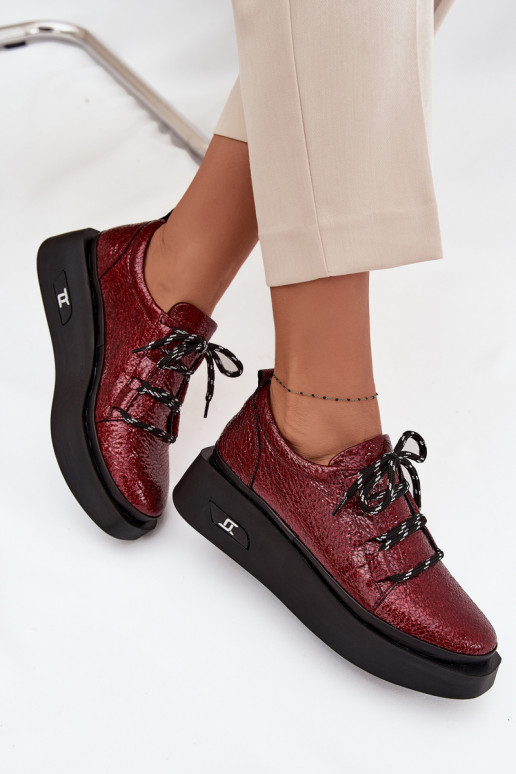 Stivaletti in vera pelle laccata Femminile con una piattaforma Artiker 57C2046 Borgogna