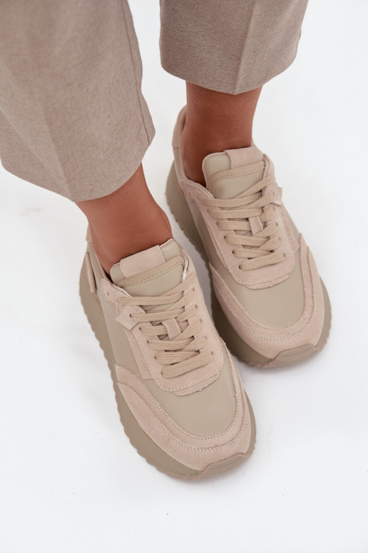 Pelle Scarpe modello sneakers Femminile con una piattaforma Artiker 55C0021 beige