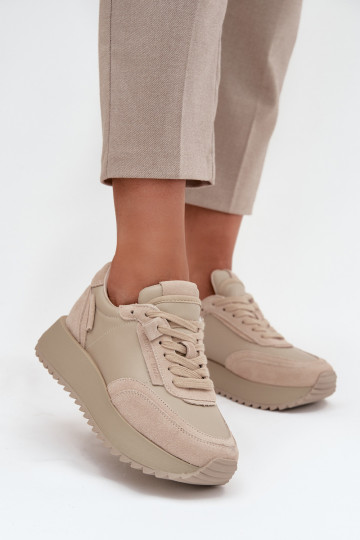 Pelle Scarpe modello sneakers Femminile con una piattaforma Artiker 55C0021 beige 2