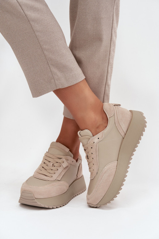 Pelle Scarpe modello sneakers Femminile con una piattaforma Artiker 55C0021 beige