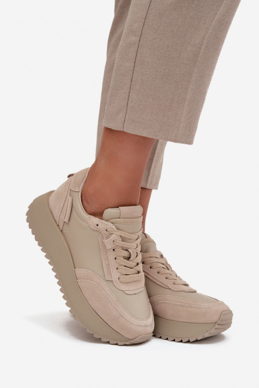 Pelle Scarpe modello sneakers Femminile con una piattaforma Artiker 55C0021 beige