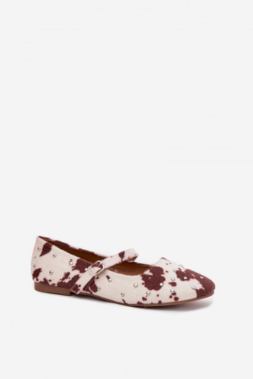 Ballerine decorate da donna con cinturini a motivi color bianco-marrone Olivisse