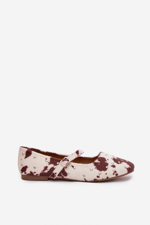 Ballerine decorate da donna con cinturini a motivi color bianco-marrone Olivisse Ballerine decorate da donna con cinturini a motivi color bianco-marrone Olivisse