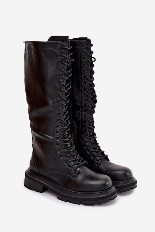 Stivali lunghi in ecopelle da donna, foderati, neri, Selvina