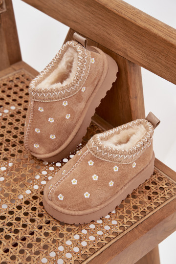 Stivali da neve Infantilecon motivi florealiuszkami riscaldamento con pelliccia all interno beige Palina