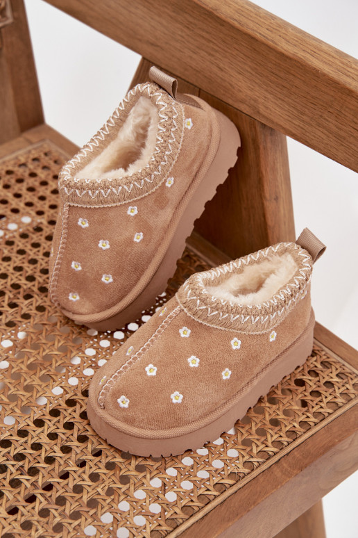 Stivali da neve Infantilecon motivi florealiuszkami riscaldamento con pelliccia all interno beige Palina Stivali da neve Infantilecon motivi florealiuszkami riscaldamento con pelliccia all interno beige Palina