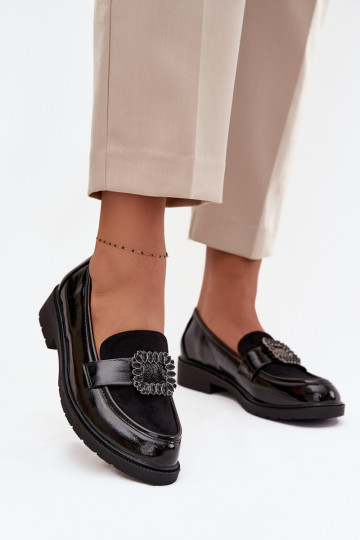 Mocassini laccati Femminile decorare con fibbie S.Barski HY52-546 colore nero 2