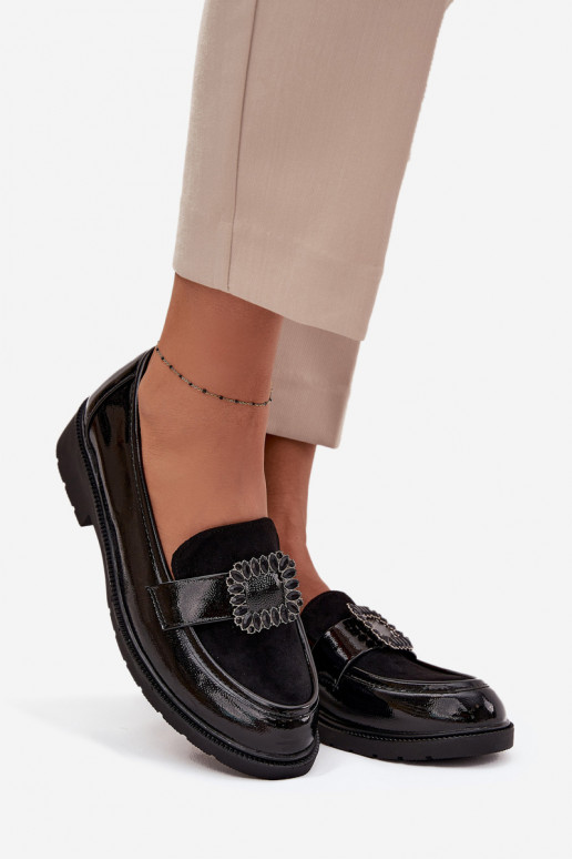 Mocassini laccati Femminile decorare con fibbie S.Barski HY52-546 colore nero