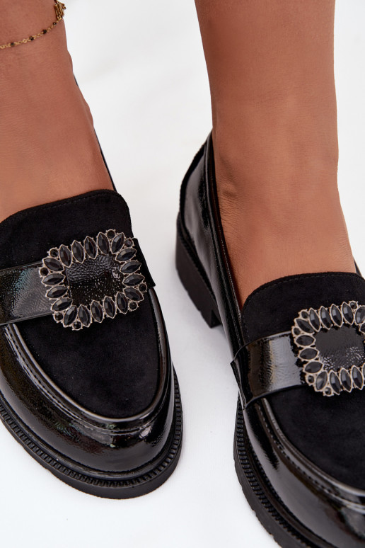 Mocassini laccati Femminile decorare con fibbie S.Barski HY52-546 colore nero