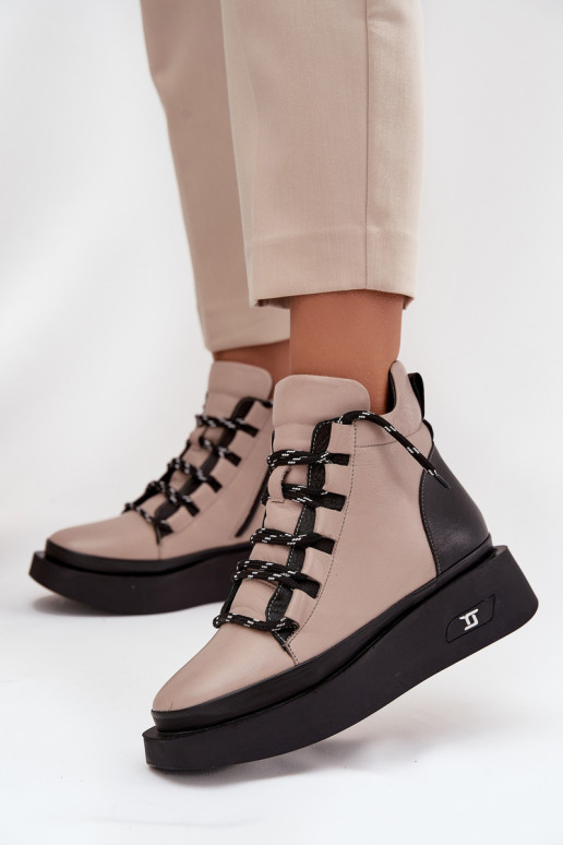 Pelle Stivali da donna con una piattaforma riscaldamento Artiker 55C0884 beige Pelle Stivali da donna con una piattaforma riscaldamento Artiker 55C0884 beige