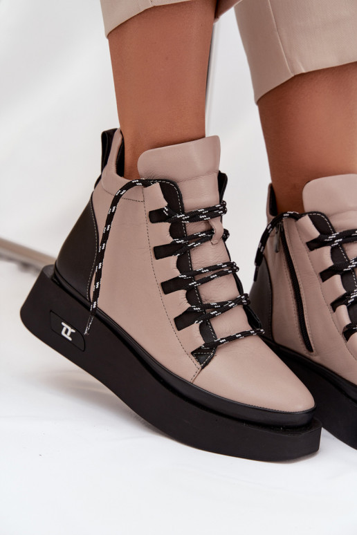 Pelle Stivali da donna con una piattaforma riscaldamento Artiker 55C0884 beige Pelle Stivali da donna con una piattaforma riscaldamento Artiker 55C0884 beige