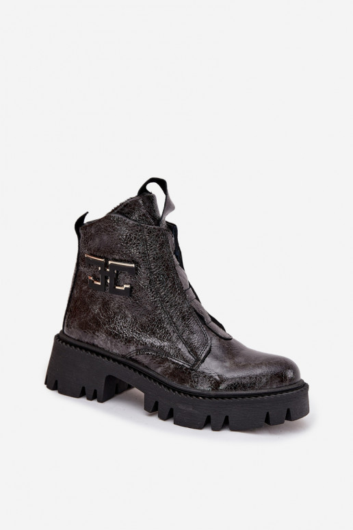 Pelle con effetto vernice Stivali da donna con ornamenti riscaldamento Artiker 57C2081 colore grigio