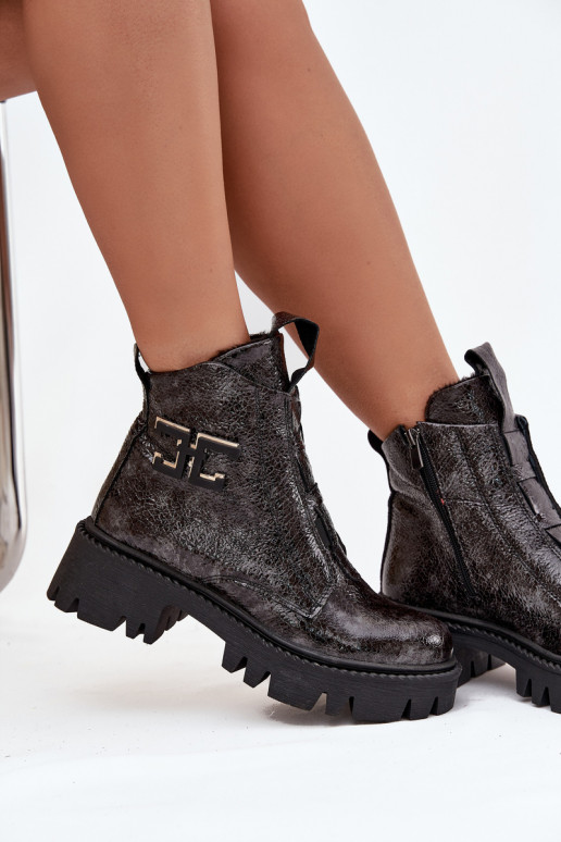 Pelle con effetto vernice Stivali da donna con ornamenti riscaldamento Artiker 57C2081 colore grigio