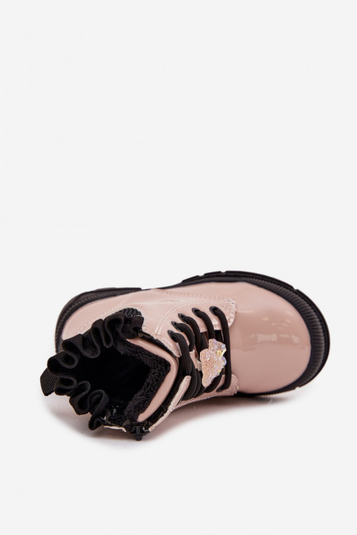 con effetto vernice Stivali Infantile riscaldamentoPrzypinką Orsi di peluche beige Fionessa