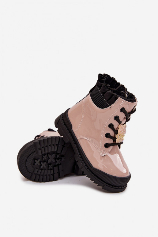 con effetto vernice Stivali Infantile riscaldamentoPrzypinką Orsi di peluche beige Fionessa