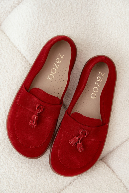 Pelle Mocassini in pelle scamosciata Typu Barefoot Zazoo 322 colore rosso