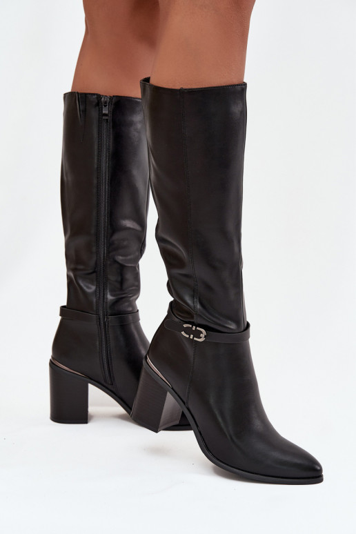 Stivali lunghi alla moda riscaldamento con i tacchi con fibbie Sergio Leone KZ25738 colore nero Stivali lunghi alla moda riscaldamento con i tacchi con fibbie Sergio Leone KZ25738 colore nero