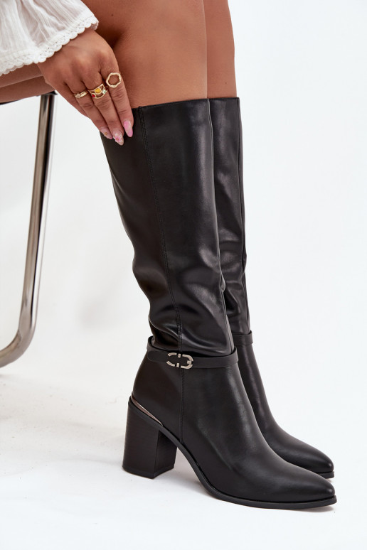 Stivali lunghi alla moda riscaldamento con i tacchi con fibbie Sergio Leone KZ25738 colore nero Stivali lunghi alla moda riscaldamento con i tacchi con fibbie Sergio Leone KZ25738 colore nero